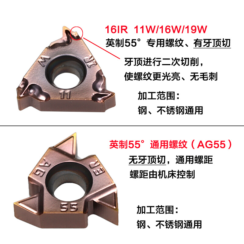 55度英制螺纹刀片16ER11/14W牙钢不锈钢内外丝数控车刀AG55管螺纹 - 图0