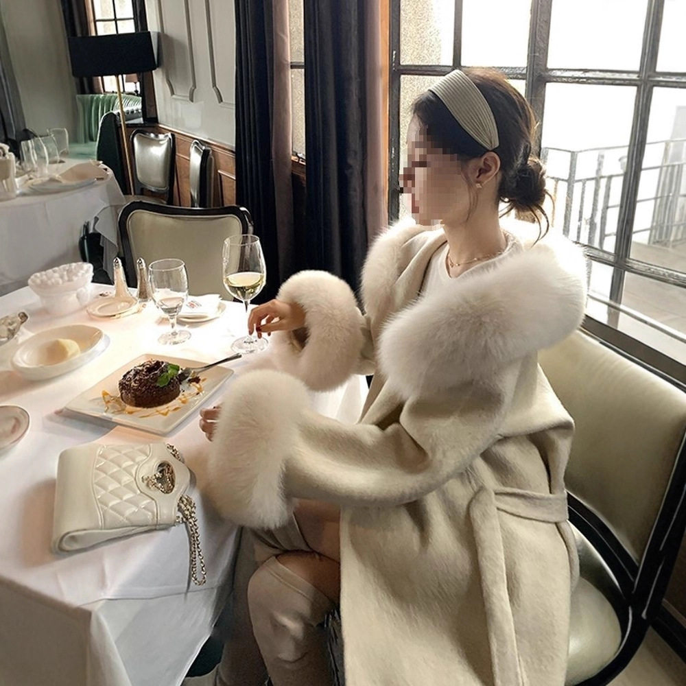 毛绒连帽网红毛呢大衣女高级感毛呢外套秋冬女燕麦白,淘宝优惠券,粉丝福利购,淘宝优惠卷