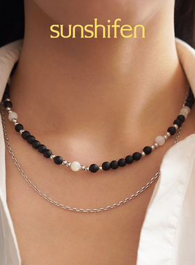 sunshifen黑白叠戴串珠项链