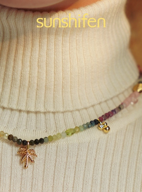 sunshifen Rainforest系列金色碧玺棕榈树度假串珠项链情人节礼物