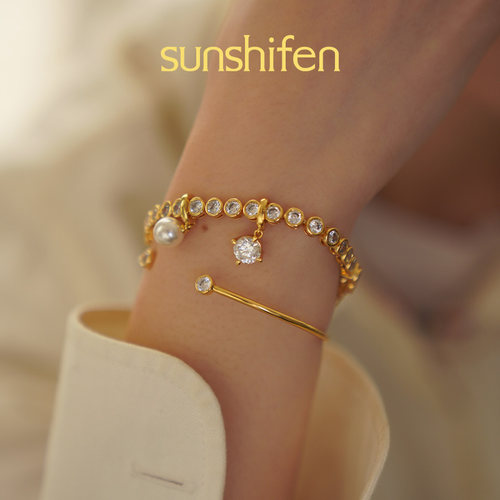 sunshifen  Stack系列满钻锆石圆形金色泡泡手链叠戴礼物 - 图2