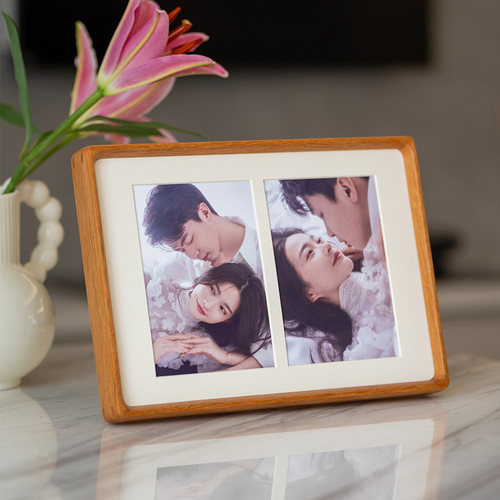 实木相框摆台diy情侣照片定制打印双孔6寸A4胡桃木高级感纪念礼物-图2