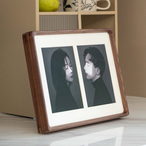 实木相框摆台diy情侣照片定制打印双孔6寸A4胡桃木高级感纪念礼物-图0