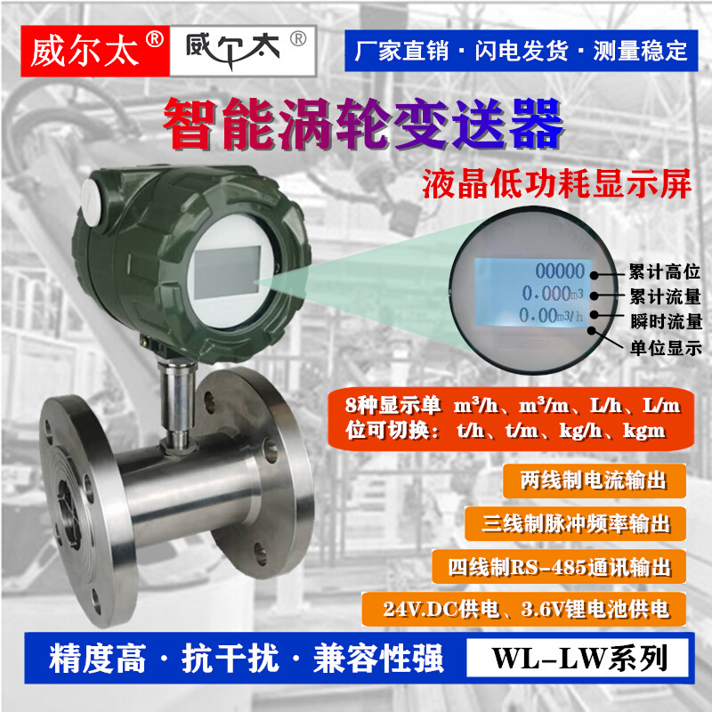 液体涡轮流量计传感器 变送器4-20mA 脉冲RS485 水 油 液体显示 - 图2