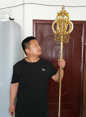 禅杖纯铜摆件九环锡杖少林方丈大玄奘手杖护法 6股18环 9股27环