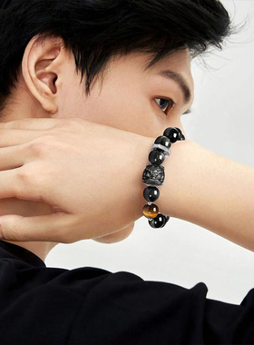 足银手链时来运转醒狮情侣手串