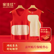 Home Jia Hongbens life year Great red Develed Seamless Thickened Warm Vest Mens Dragon Year Autumn Winter Silk Patch Waistcoat