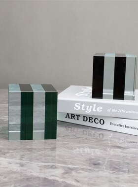 北欧条纹水晶方块样板房售楼部卧室客厅餐M厅电视柜桌面玄关摆件