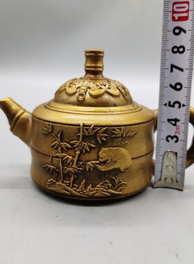 黄铜竹节熊猫壶酒壶水壶手把壶老铜E壶乾隆年制仿古精工家居装饰