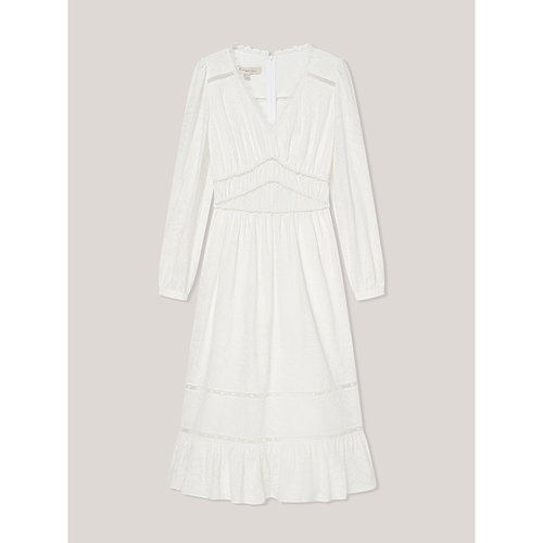 Goodland美地白色法式刺绣连衣裙女蕾丝v领2026春新款LC36105230 - 图3