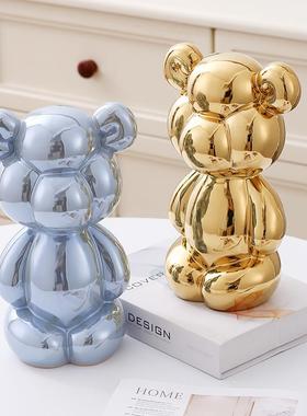 24款网红电镀陶瓷气球熊金银粉兰橙紫蓝红白色桌面装饰品摆件