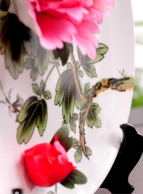 中式陶瓷装饰结婚礼物工艺品洛阳牡丹花瓷盘博古架电视柜创意摆件