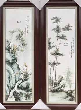 Atpeun景德镇风景瓷板画四屏B背景墙壁画挂画客厅入口新中国风沙
