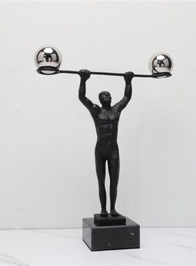 新中式轻奢金属举重人摆件卧室样板房客厅玄关书柜V办公室家居饰