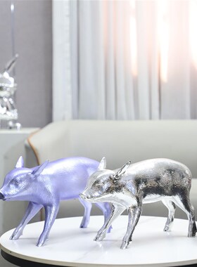 北欧创意抽象电镀树脂卡通小猪动物艺术摆件客厅电视柜.家居装饰