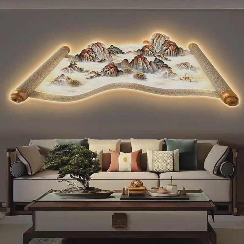 新中式客厅装饰画山水卷轴led灯D画沙发背景墙挂画办公室茶室壁画,淘宝优惠券,粉丝福利购,淘宝优惠卷