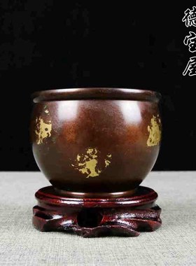 极速招财缸纯铜缸复古小水缸黄铜旺财缸风水摆件家用办.公室烟灰