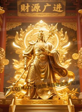 金武财神关公贴纸壁画财源广进爆款自粘贴墙装饰画家业兴隆门贴