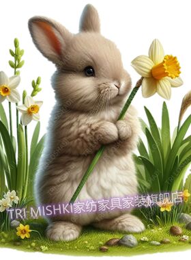 鲜花小兔子贴纸可爱动物图案墙贴卧室衣柜门窗划痕贴遮丑萌宠贴画