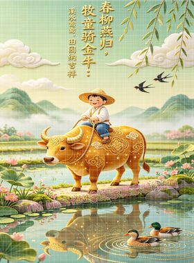 童年放牛娃贴纸壁画经典乡村回忆