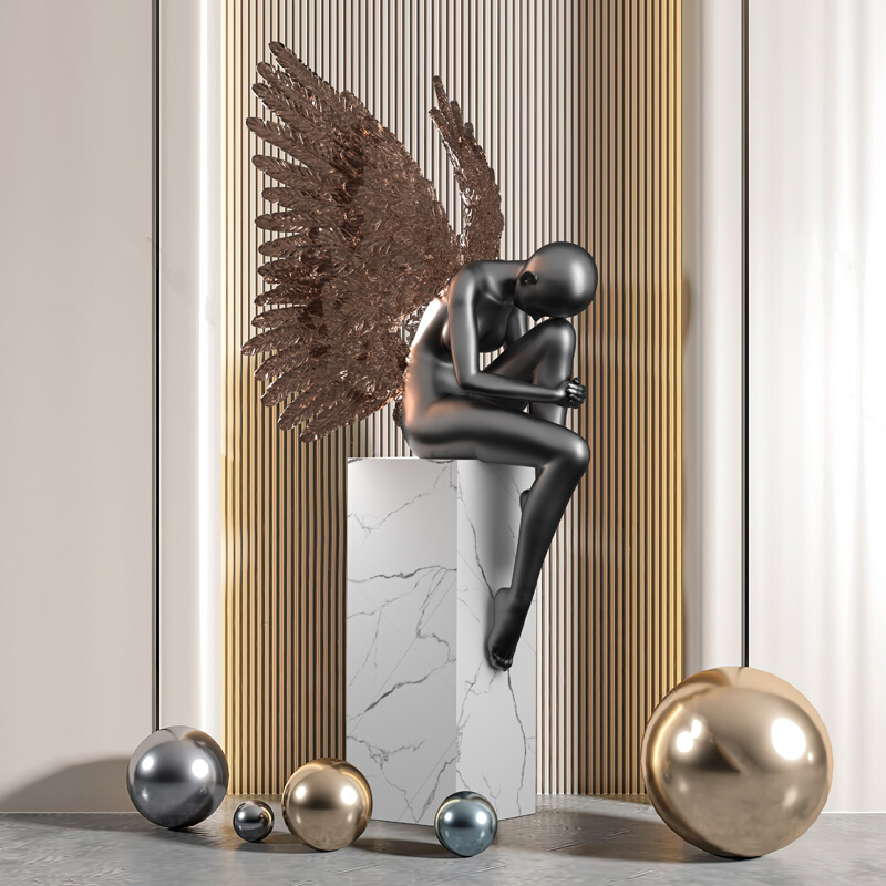 高档现代创意雕塑摆件落地天使人物酒店大堂艺术品样板房客厅摆件 - 图2