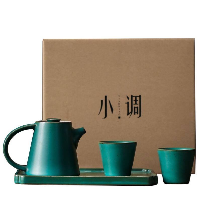 玛瑙绿茶壶大容量功夫茶具套装家用小套一壶二杯茶盘简约日式茶杯