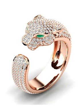 爆款金银豹子头满钻戒指欧美流行男女通用开口手饰品