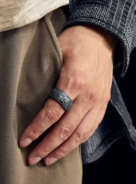 【伤痕】戒指男士个性复古小众设计食指环纯银手工中指戒厂家直销