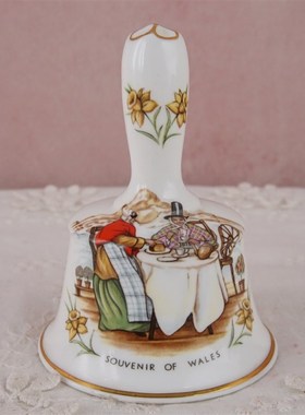 西洋收藏品 手工制作描金陶瓷铃铛 欧式复古陶瓷中古装饰摆件