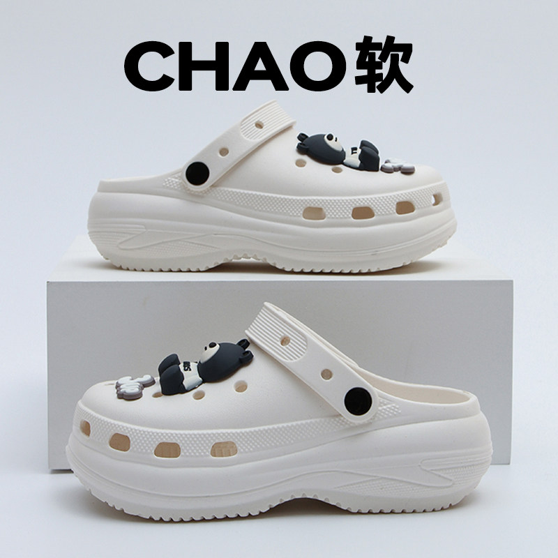 夏季防滑时尚透气厚底半拖鞋女卡通轻便灰熊高跟洞洞鞋男2025新款 - 图3