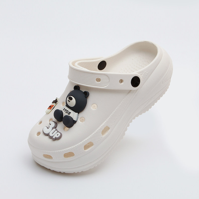 夏季防滑时尚透气厚底半拖鞋女卡通轻便灰熊高跟洞洞鞋男2025新款 - 图2