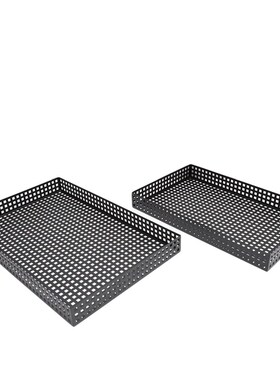现代简约黑网f格收纳托盘摆件客厅样板间衣帽间玄关家居桌面装饰