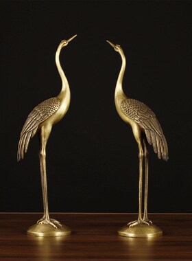 黄铜龟鹤家居摆件龟鹤r延年单鹤踩龟长寿龟老人祝福礼装饰品摆设