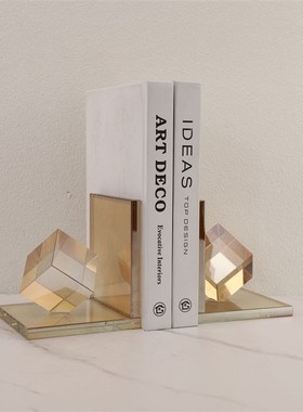 欧式轻奢水晶几何书挡书靠摆件办公室电视柜O书柜样板间家居装饰