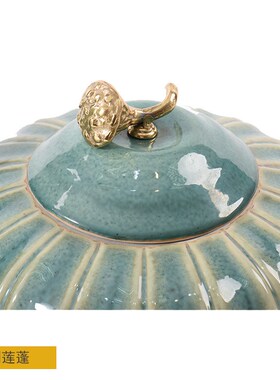 新中式南瓜罐绿色k陶瓷摆件样板房软装客厅玄关桌面莲蓬家居装饰