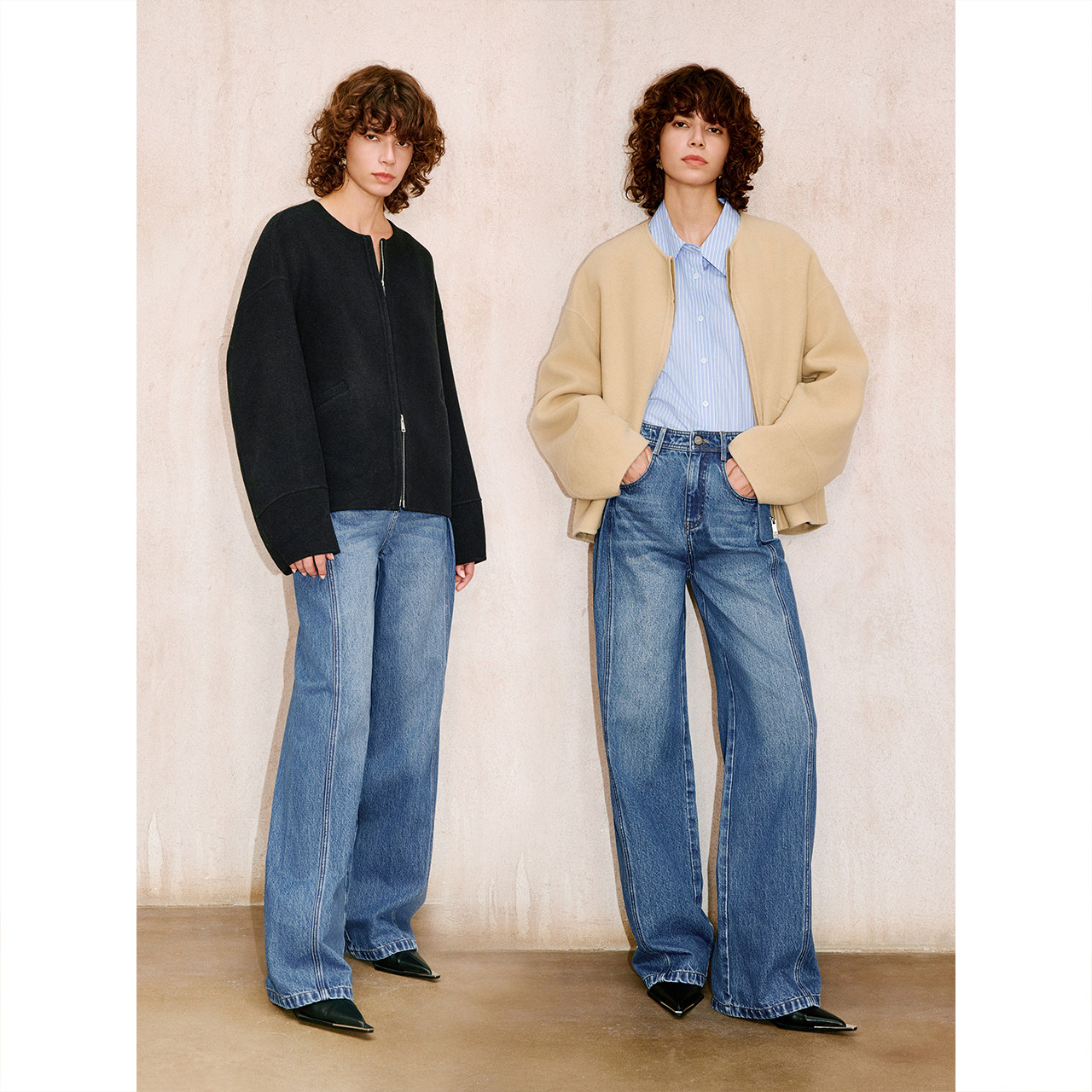 COVERINS100羊毛廓形毛呢短外套女简约夹克2025冬新款CC35510010,淘宝优惠券,粉丝福利购,淘宝优惠卷