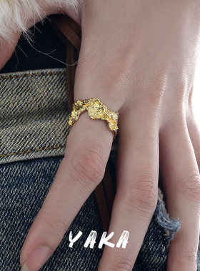 冷淡风戒指女锡纸肌理纹食指戒