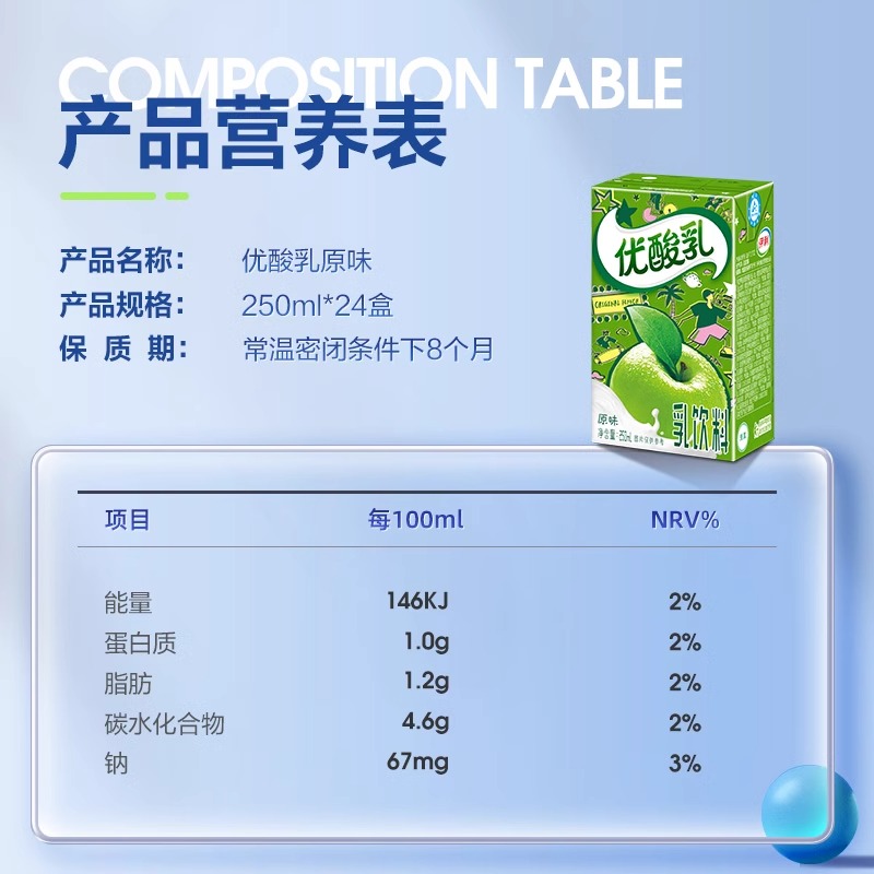 4月现货 伊利优酸乳贵妃荔枝味250mlx24含乳饮料早餐奶原味奶蓝莓 - 图1