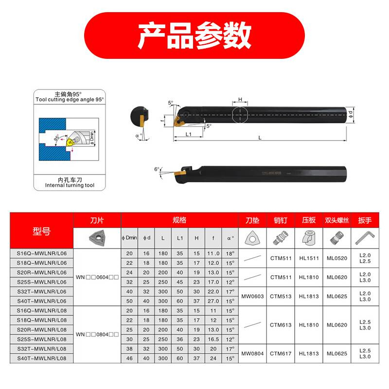 69度5桃型内孔数控刀杆S1Q S20R S2/5S S32T S40T S50U-MWLNR08L - 图0