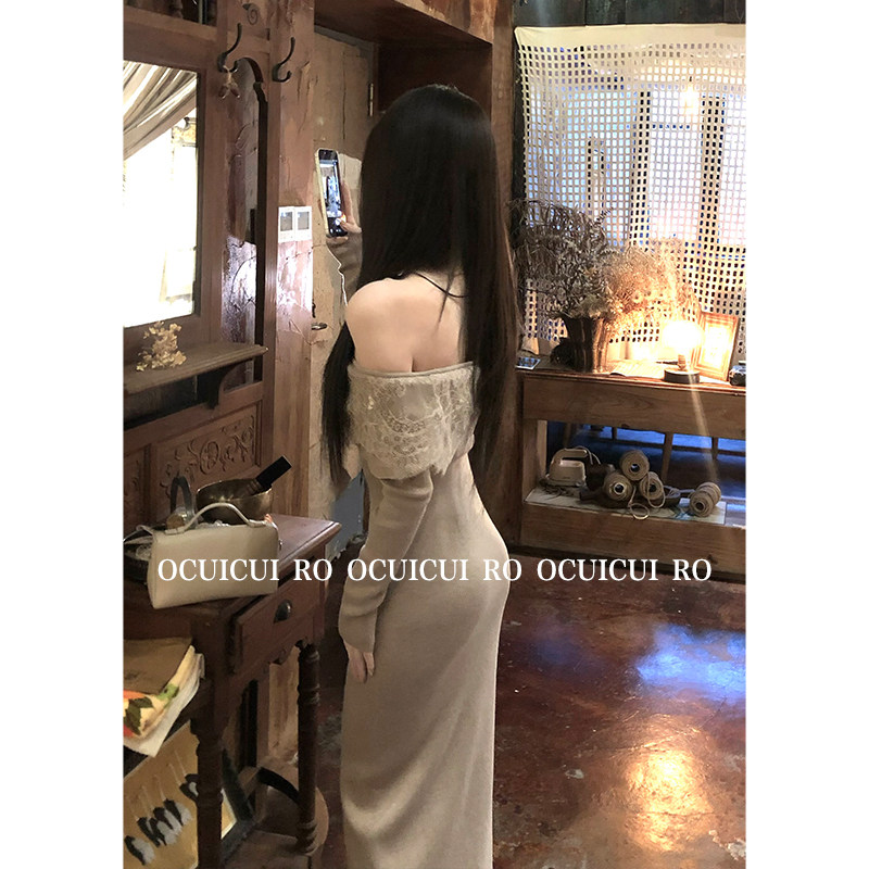 CUICUI崔崔【香榭绮梦】羊毛一字肩抹胸针织连衣裙女气质包臀长裙,淘宝优惠券,粉丝福利购,淘宝优惠卷