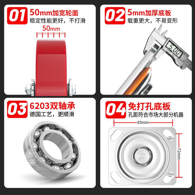米想6寸超重型万向轮轮子6寸铁芯聚氨酯脚轮8寸脚轮工业承重1吨轮-图2