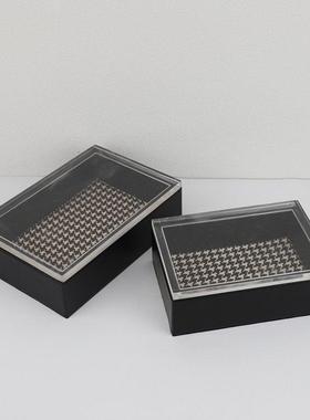 新中式轻奢皮革首饰收纳盒样板房家居玄关电视柜卧室桌面软装摆件