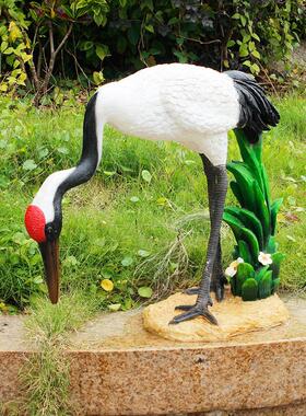 户外园林景观装饰造景仙鹤玻璃钢雕塑小品公园假山水池丹顶鹤摆件