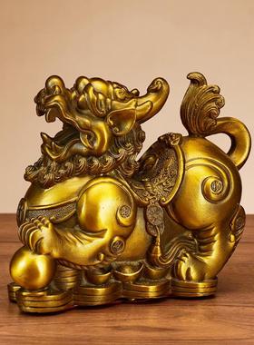 纯铜金钱貔貅摆件公母一对客厅镇宅招财办公室店铺开业铜皮丘聚财