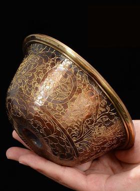 尼泊尔铜供水碗紫铜雕花八吉祥供碗七供水碗佛前圣水杯供水杯