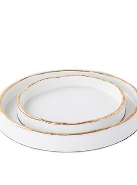 新型中国风陶瓷水果盘现代简约黑色托盘摆件白色圆形样板房软装工