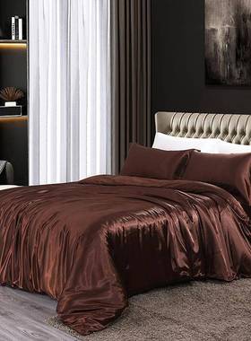 欧式豹纹真丝四件套1.8m双面桑蚕丝被套冰丝床单床笠纯色床上用品