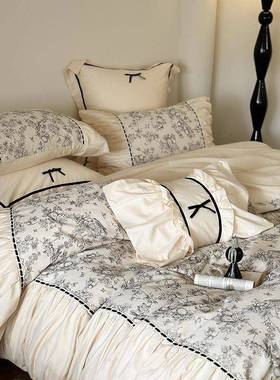 法式100S高支亲肤棉四件套纯棉1.8m浪漫褶皱花边被套床单床上用品