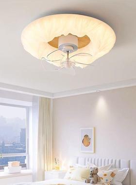 奶油风北欧吸顶风扇灯吊扇灯现代简约卧室家用一体带电风扇灯具
