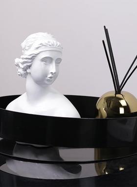 简约现代黑色圆形收纳托盘摆件客厅餐桌果盘软装饰品摆设